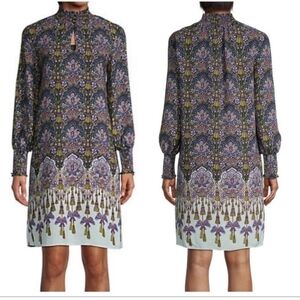 Nanette Lepore high neck paisley shift long sleeve boho dress Size 6